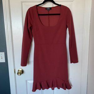 Long Sleeve Mauve Dress - Ruffled at Bottom!